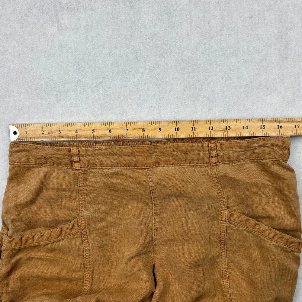 CC California Womens Large Brown Linen Blend Elastic Waist Tapered Ankle Pants